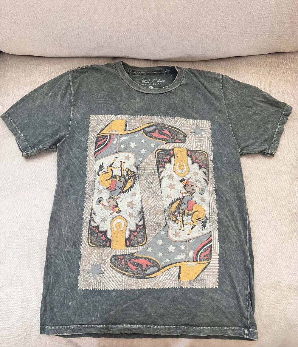 Lotus Fashion Los Angeles Cowboy Boots & Glory Acid Wash Graphic Tee